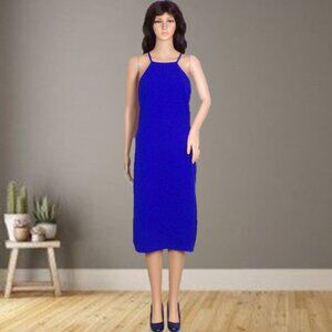 BETSEY JOHNSON size 6 royal-blue OTS thin-strap semi-backless midi sheath dress